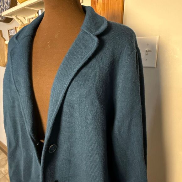 Talbots merino wool knit blazer cardigan size 2XL women’s blue green lagenlook m - Picture 2 of 9